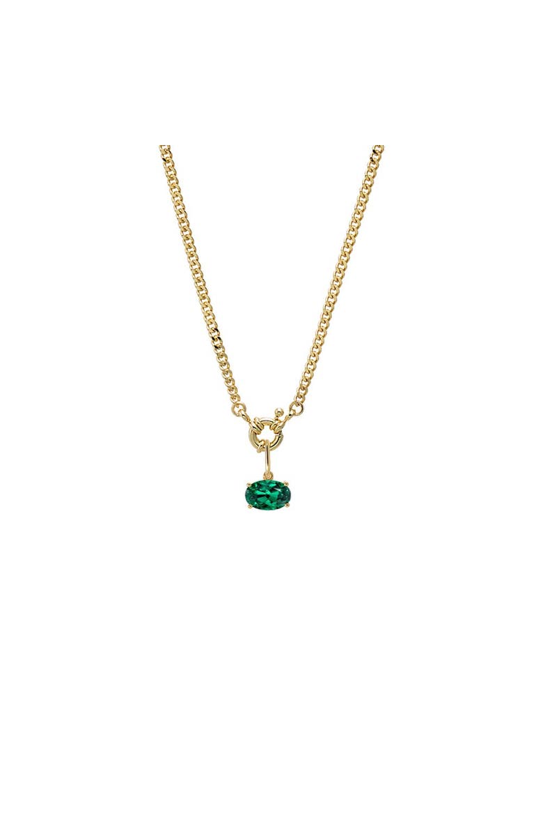 BY ADINA EDEN Colored CZ Oval Charm Cuban Toggle Necklace, Main, color, Emerald Green
