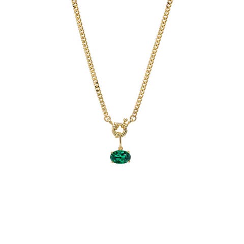 Colored CZ Oval Charm Cuban Toggle Necklace