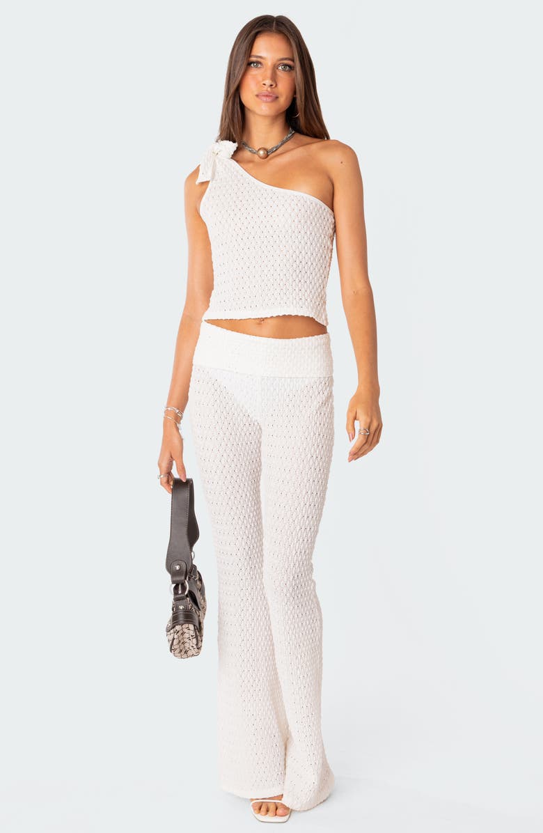 EDIKTED Amalia Textured Knit One-Shoulder Top, Alternate, color, White