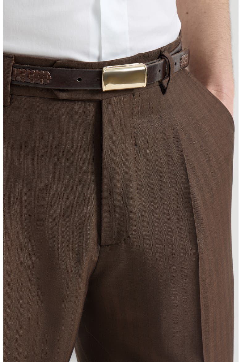 Virgin wool and cashmere trousers with pleat, Alternate, color, Brown