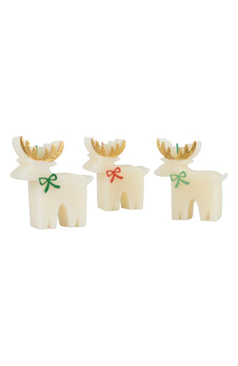 Reindeer with Bow 3-Piece Candle Set
