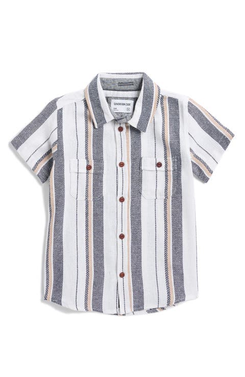 Kids' Grover Stripe Short Sleeve Button-Up Shirt (Big Kid)