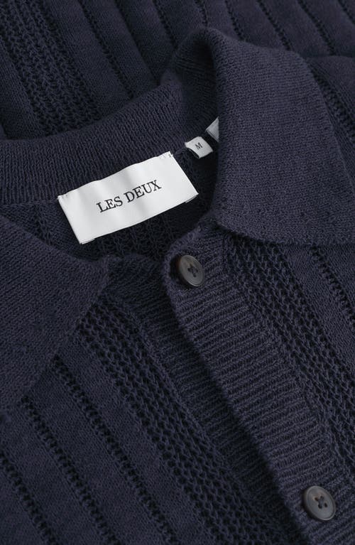 Les Deux Floyd Knit Short Sleeve Button-up Shirt In Blue