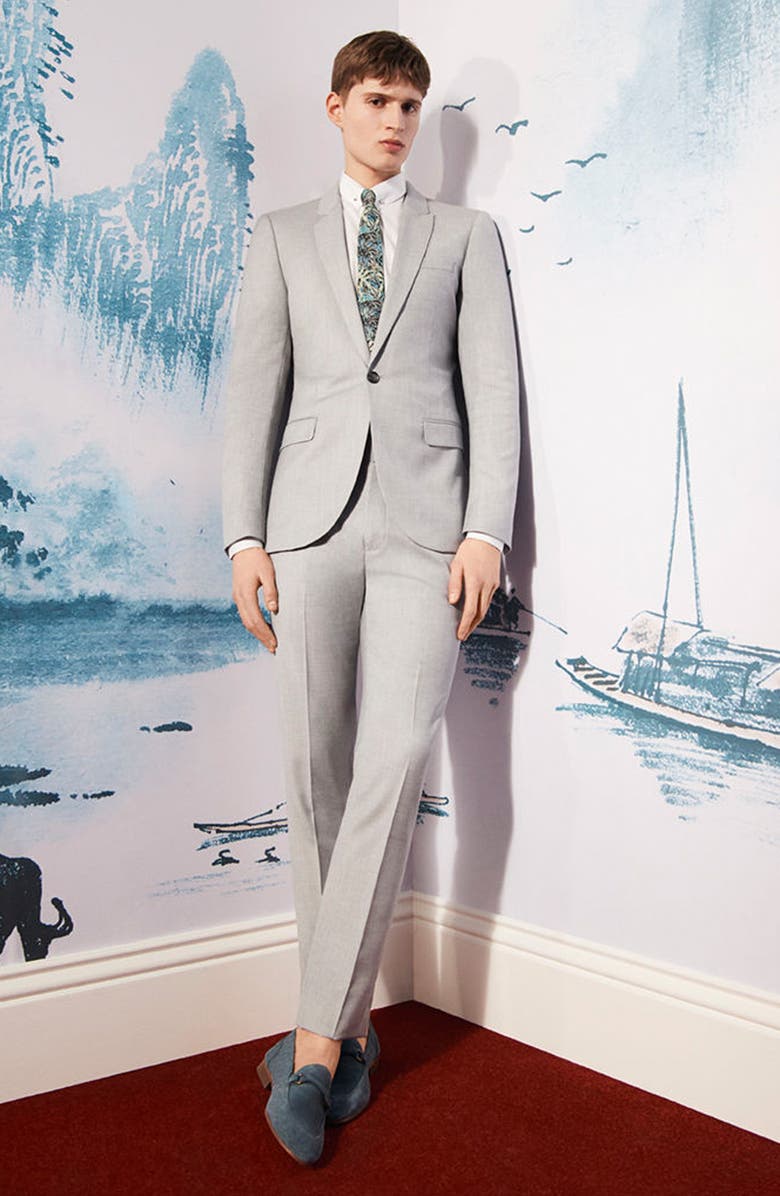 Topman Skinny Fit Crosshatch Suit Jacket, Alternate, color, 