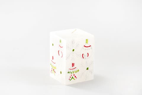 Whimsy Christmas Painted Cube Candle