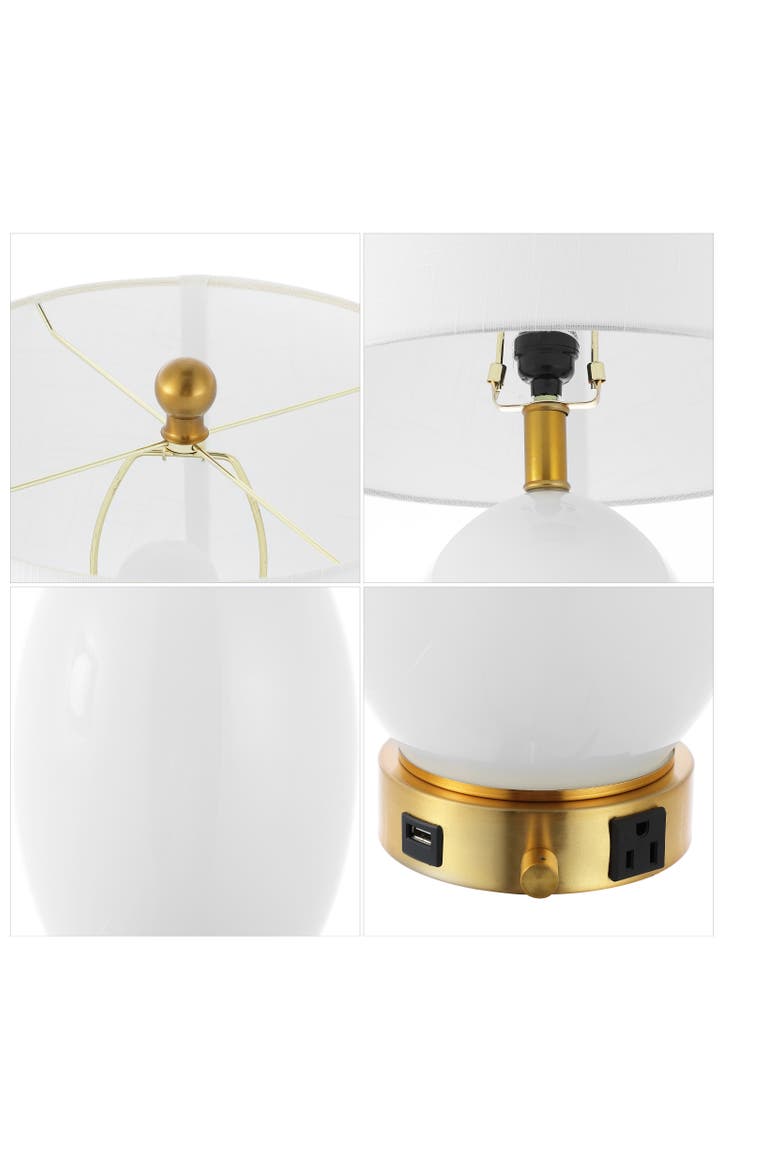 Reese 26.5" 1-Outlet Contemporary Style Iron/Glass LED Table Lamp with USB Charging Port, Alternate, color, White/Brass Gold