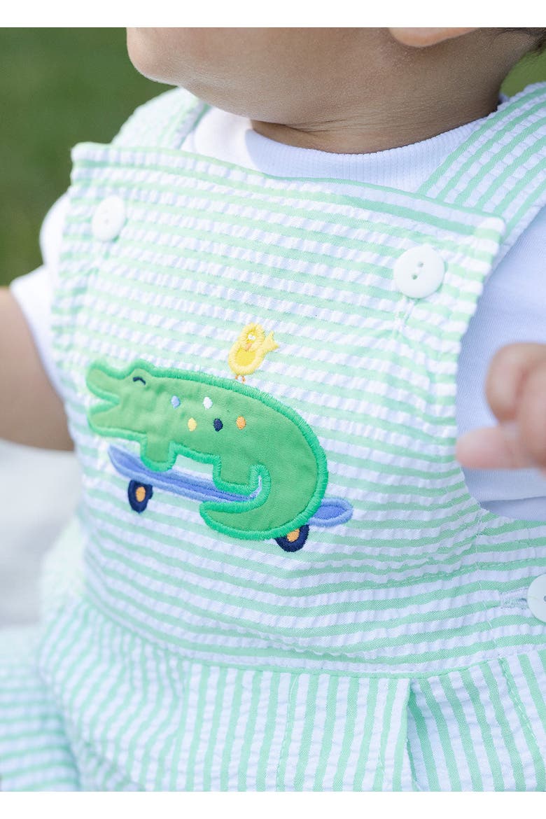 Seersucker Shortall With Skateboarding Gator, Alternate, color, Green / White