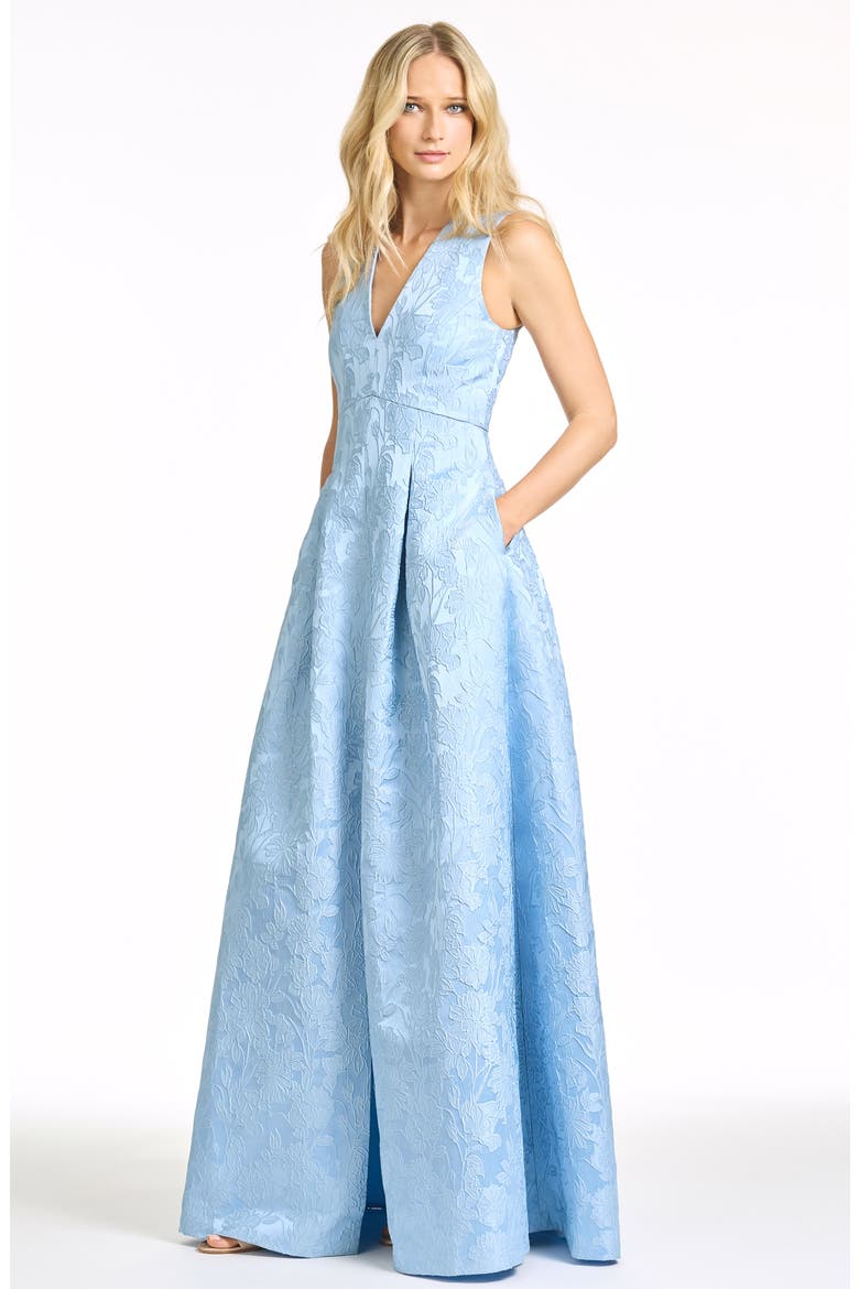 Brooklynne Floral Cloqué Gown, Alternate, color, ICE BLUE
