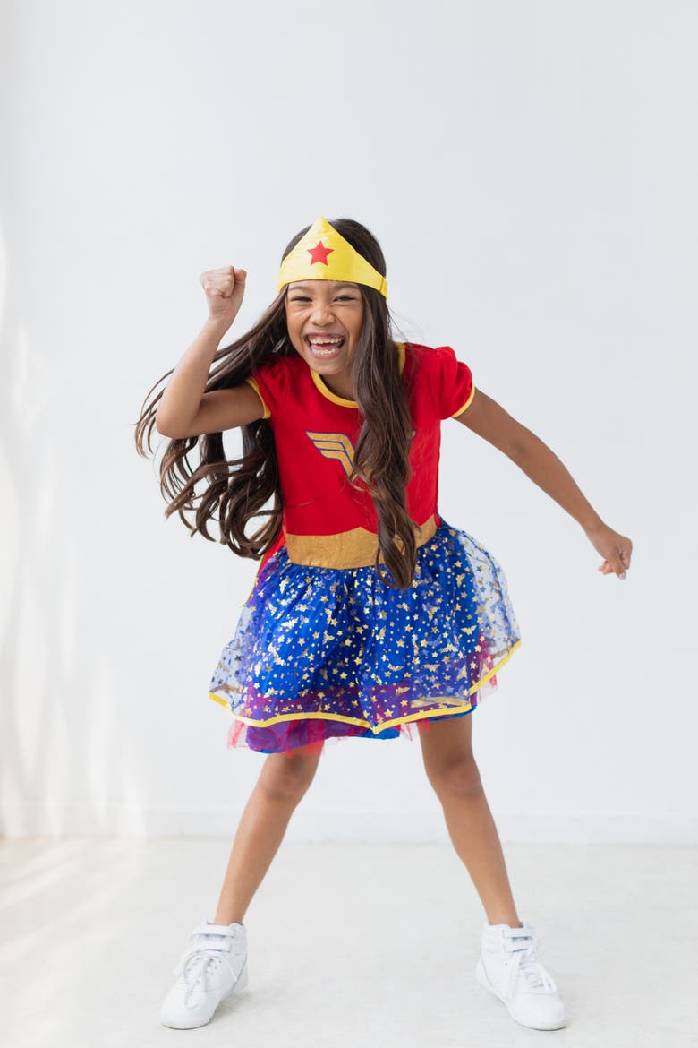 Justice League Wonder Woman Costume Dress Cape and Headband Set, Alternate, color, Wonder Woman Red