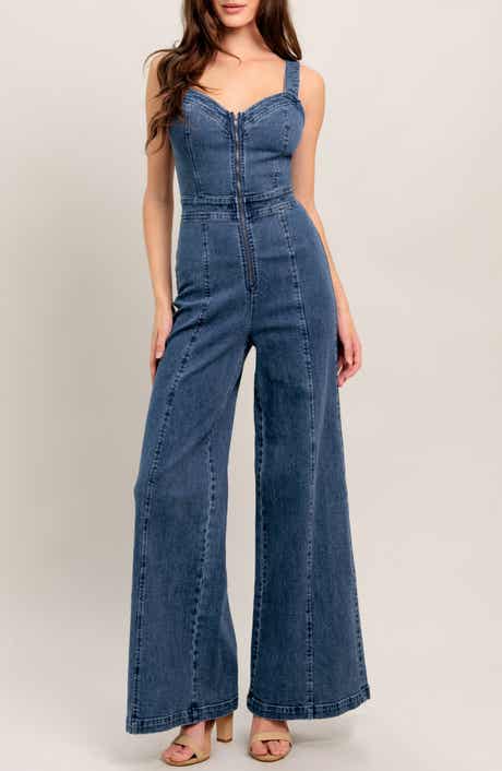 FLYING TOMATO Denim Wide Leg Jumpsuit