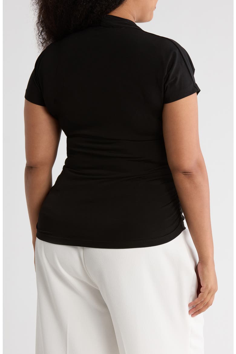V-Neck Short Sleeve Ruched Top, Alternate, color, BLACK