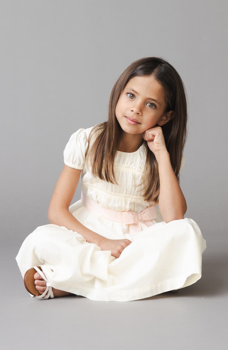 Hope & Henry Kids' Organic Puff Sleeve Tiered Party Dress, Alternate, color, Natural With Pink