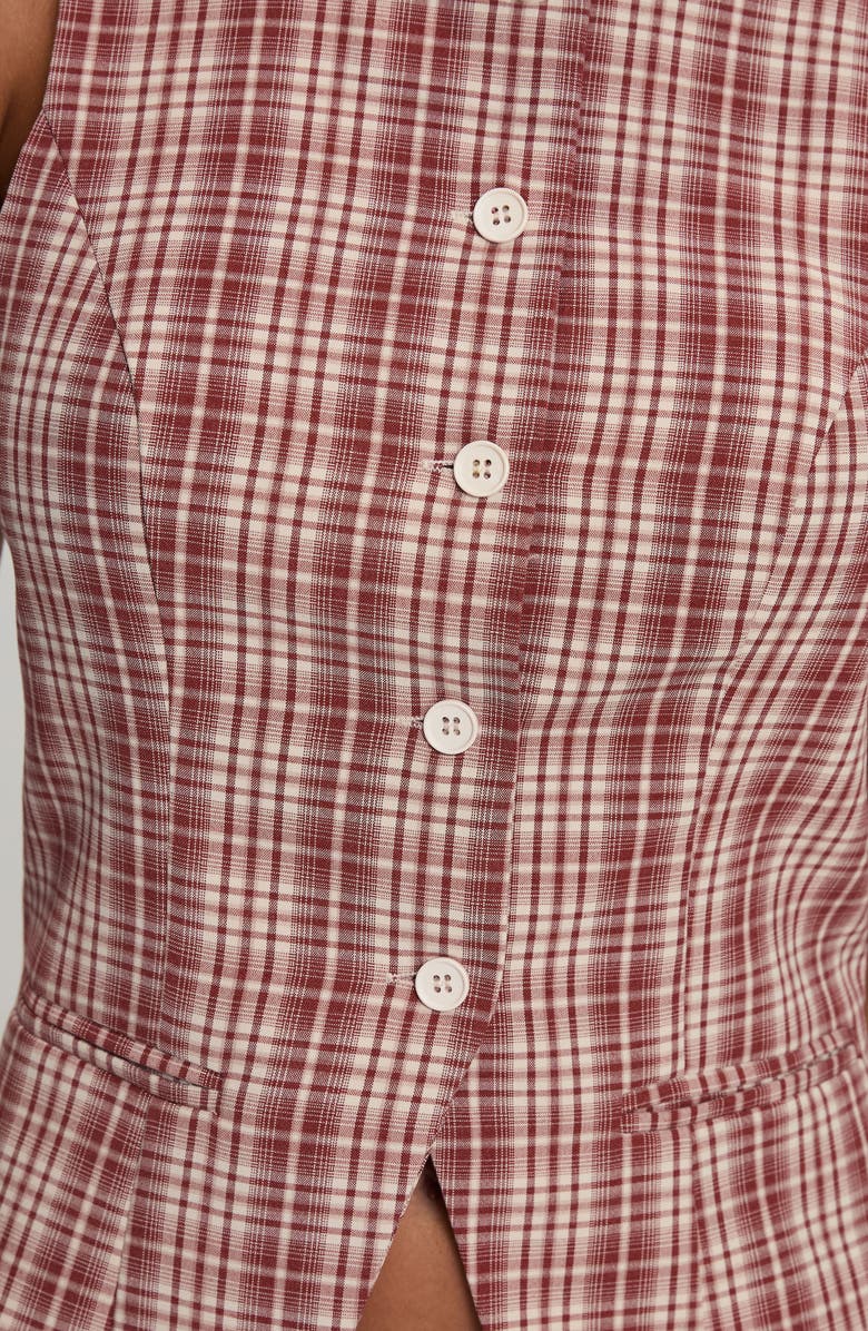 Princess Polly Theodosia Check Cutaway Vest, Alternate, color, Red Check