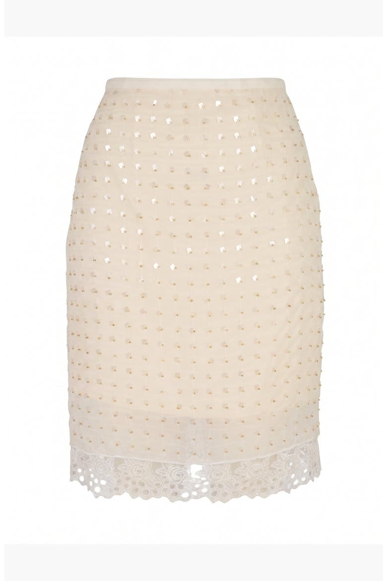 Embellished Sequin Lace Hem Mini Skirt, Main, color, Beige