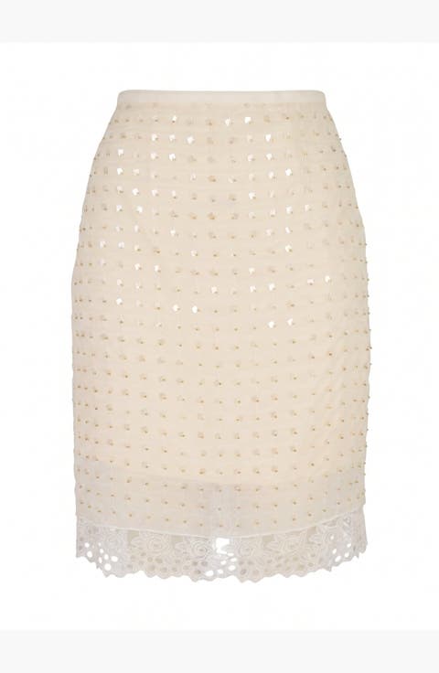 Embellished Sequin Lace Hem Mini Skirt
