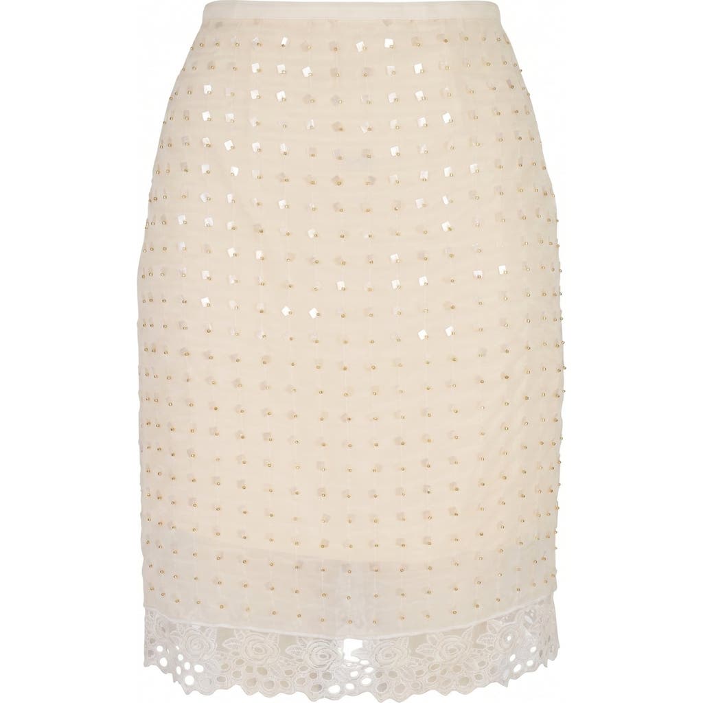 Modenaire Embellished Sequin Lace Hem Mini Skirt In Yellow