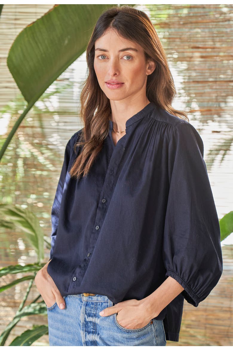 Cotton Poplin Peasant Top, Alternate, color, Navy