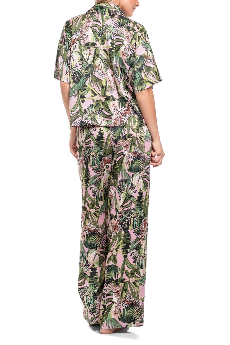 Jungle Print Button-Up Top & Pants Pajamas, Alternate, color, PINK