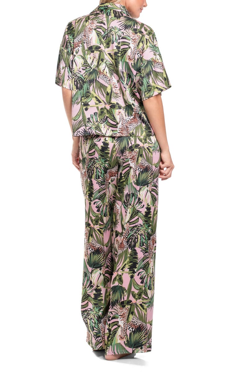 Midnight Bakery Jungle Print Button-Up Top & Pants Pajamas, Alternate, color, Pink