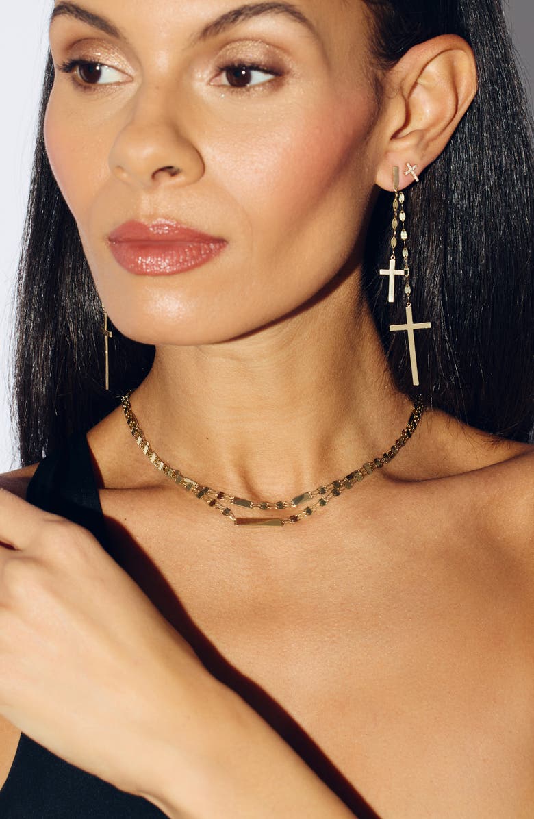 LANA 14K Gold Mini Cross Diamond Stud Earrings, Alternate, color, Yellow