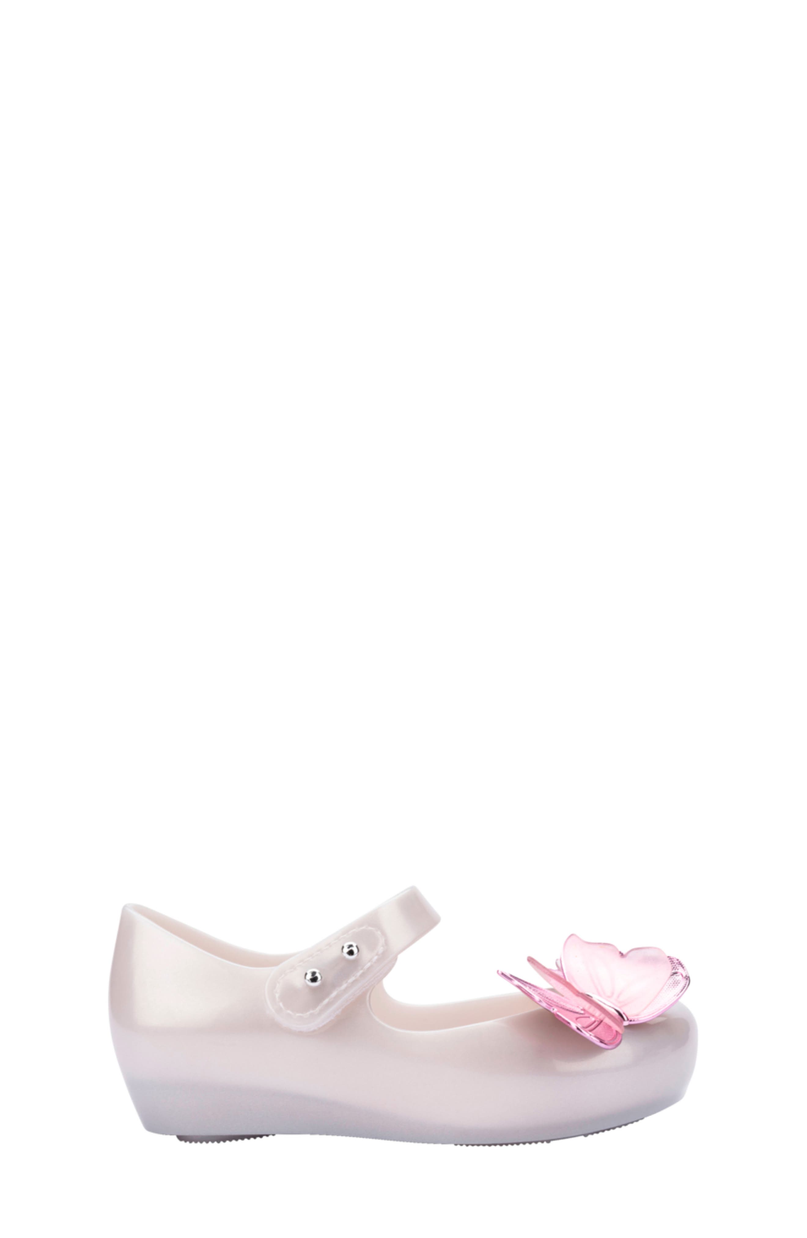 Mini Melissa Ultragirl Butterfly Mary Jane Flat, Alternate, color, Pearly White /Pink