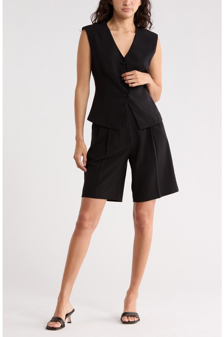 Brooklyn Pleat Front Bermuda Shorts, Main, color, BLACK