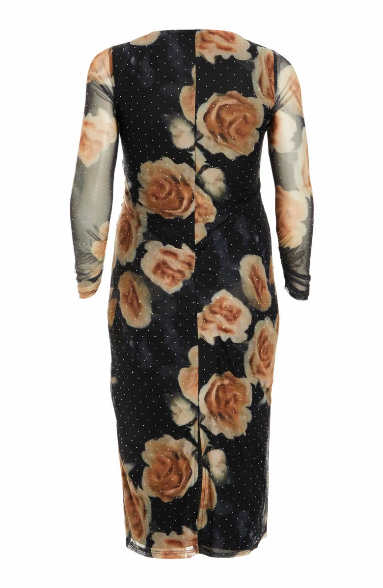 QUIZ Plus Size Floral Mesh Round Neck Maxi Dress, Alternate, color, 