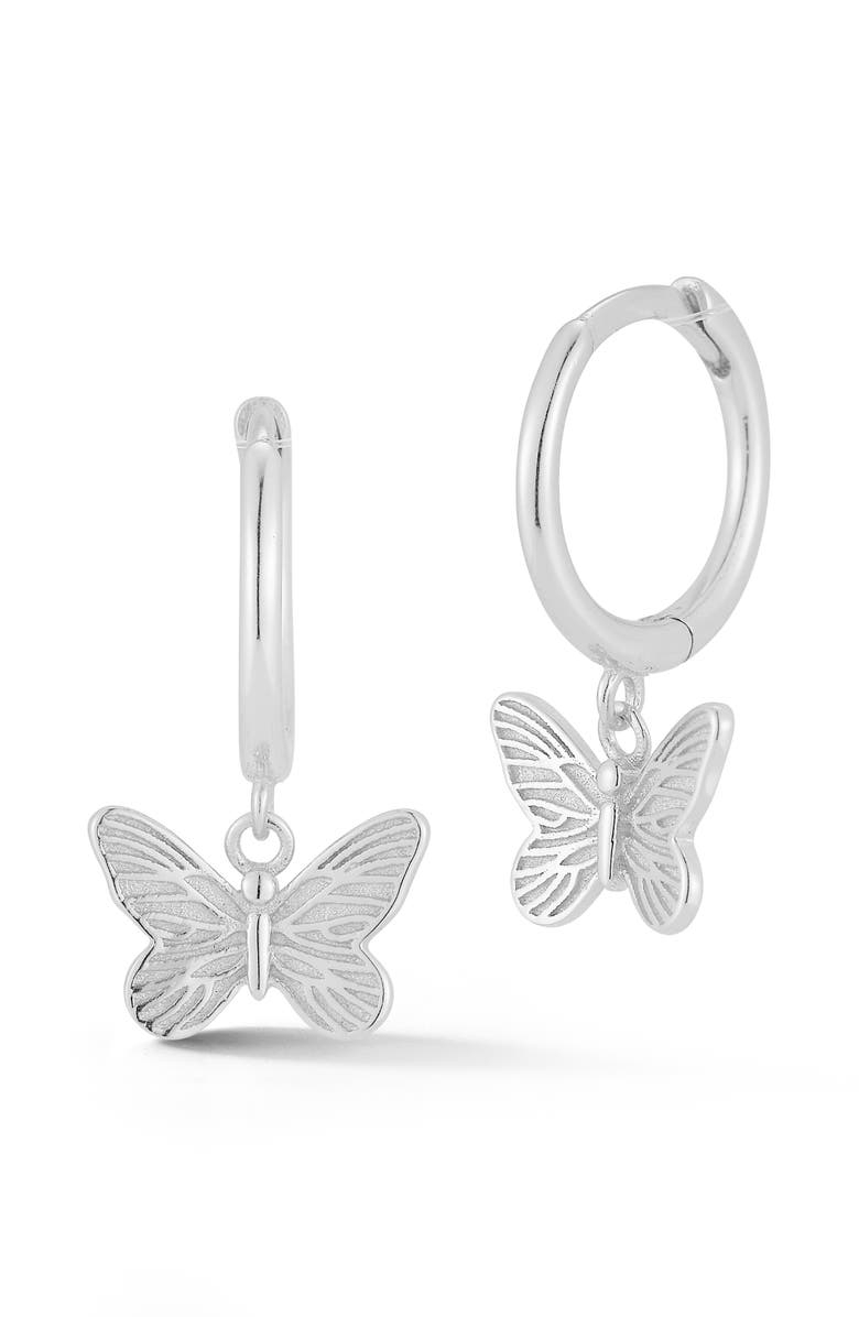 GLAZE JEWELRY Sterling Silver Butterfly Huggie Hoop Earrings, Main, color, Silver