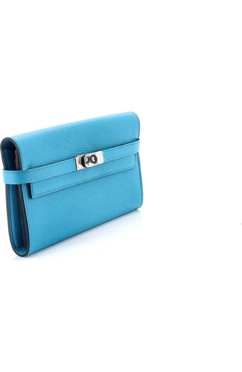Pre-Owned Hermes Kelly Wallet Chevre Mysore Long, Alternate, color, Turquoise