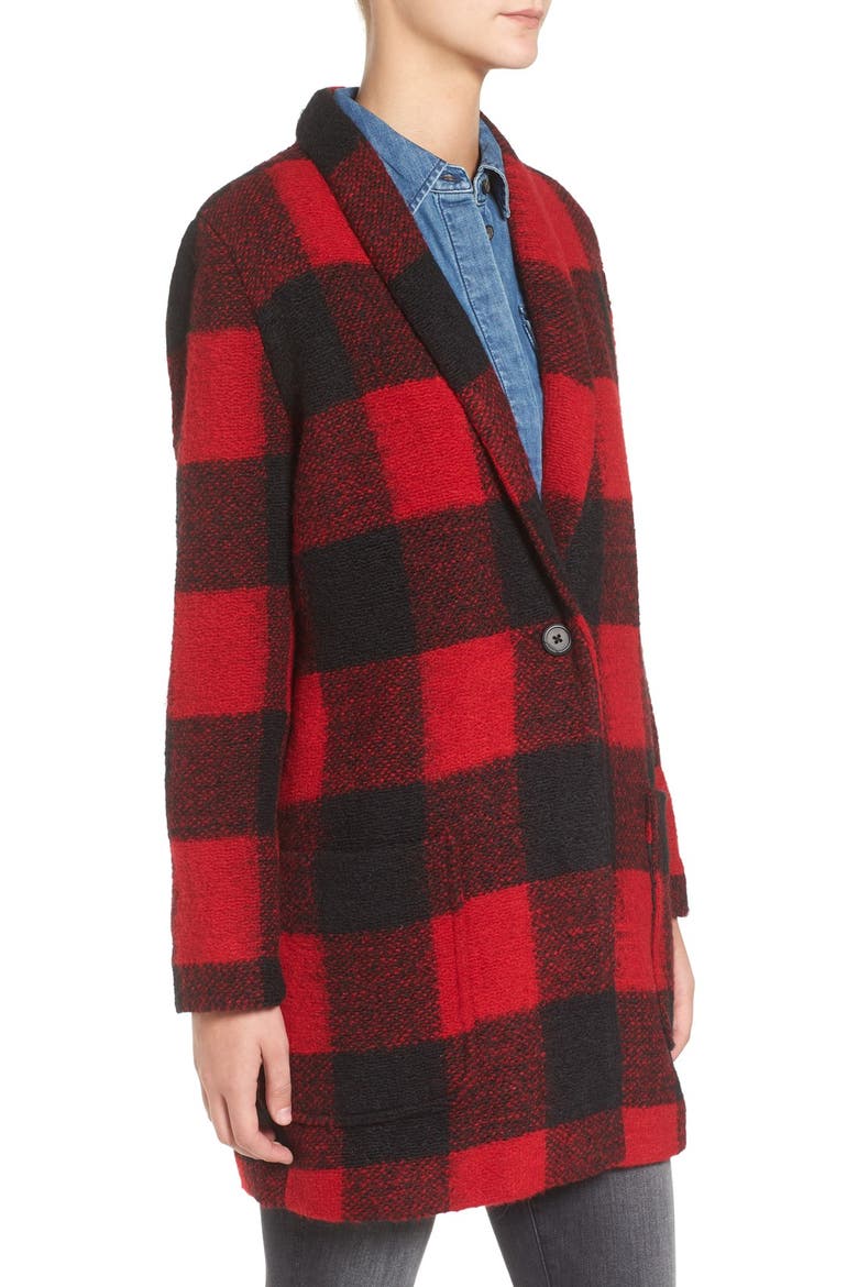 BB Dakota Holton Plaid Shawl Collar Coat, Alternate, color, RED