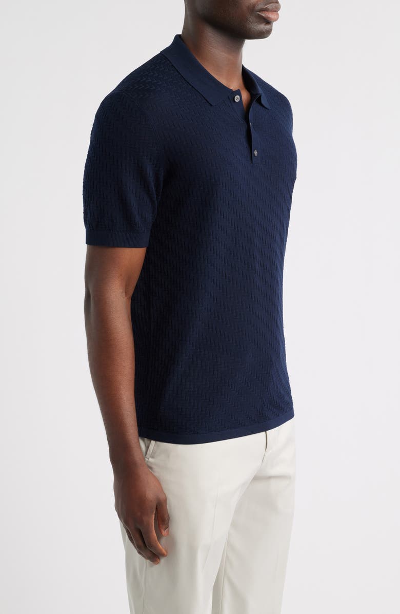 Robert Barakett Skelling Textured Polo Sweater, Alternate, color, Navy