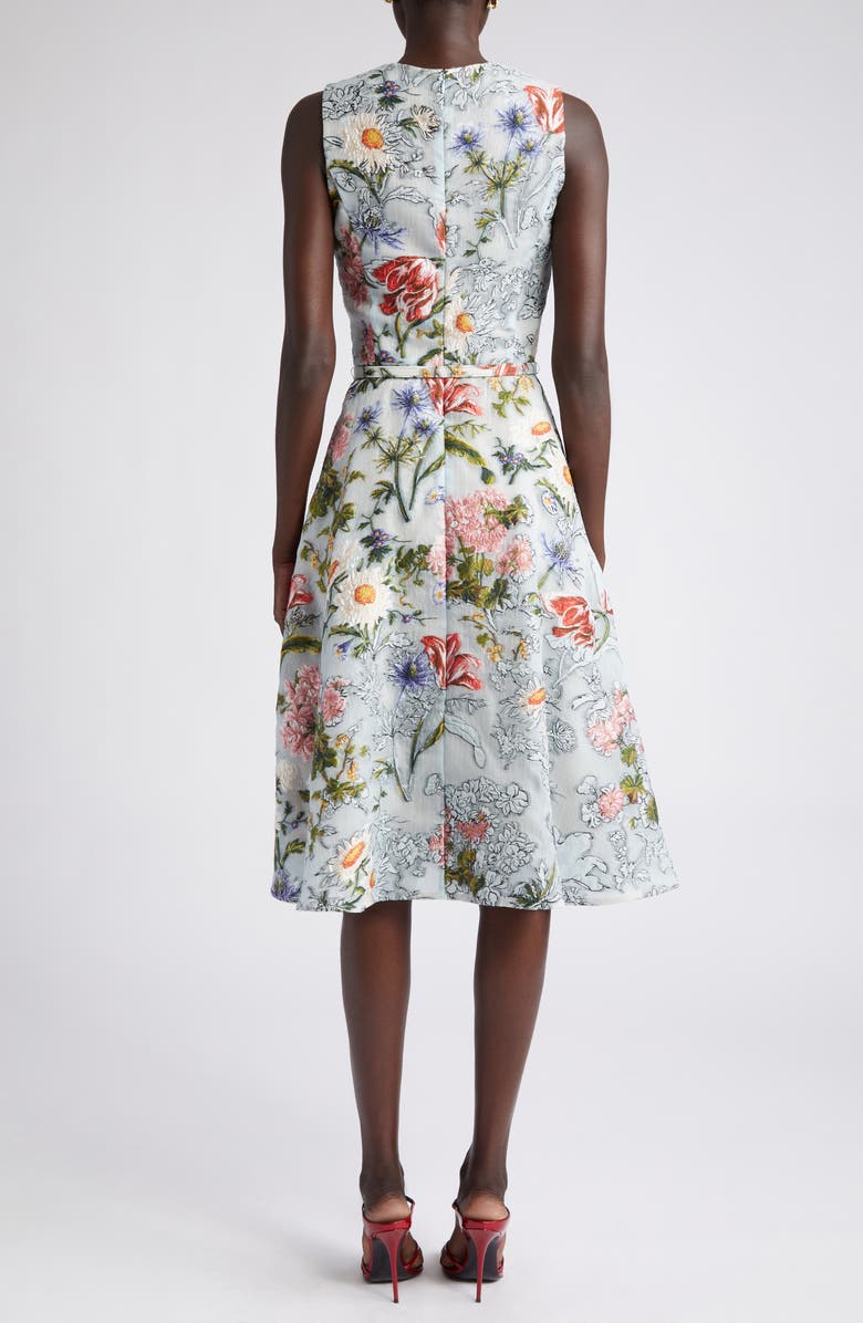 Oscar de la Renta Floral Sleeveless Belted Fil Coupé Cocktail Dress, Alternate, color,