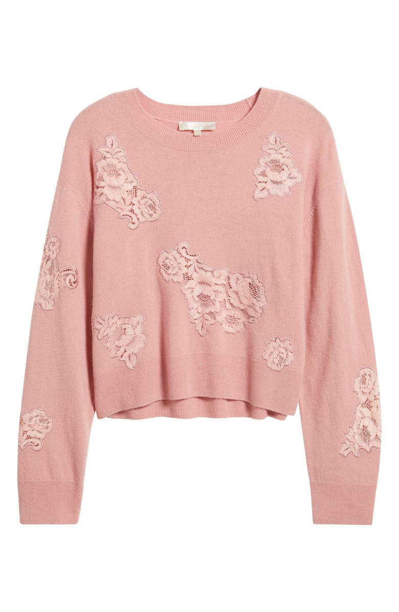 LoveShackFancy Lazuli Lace Cashmere & Wool Sweater, Alternate, color, Quartz