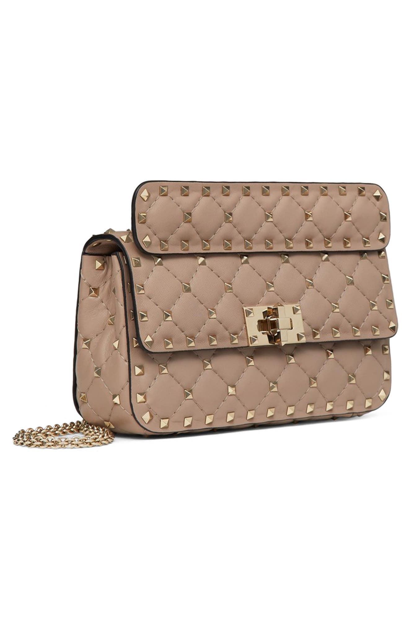 Valentino Garavani Small Rockstud Leather Shoulder Bag, Alternate, color, Poudre