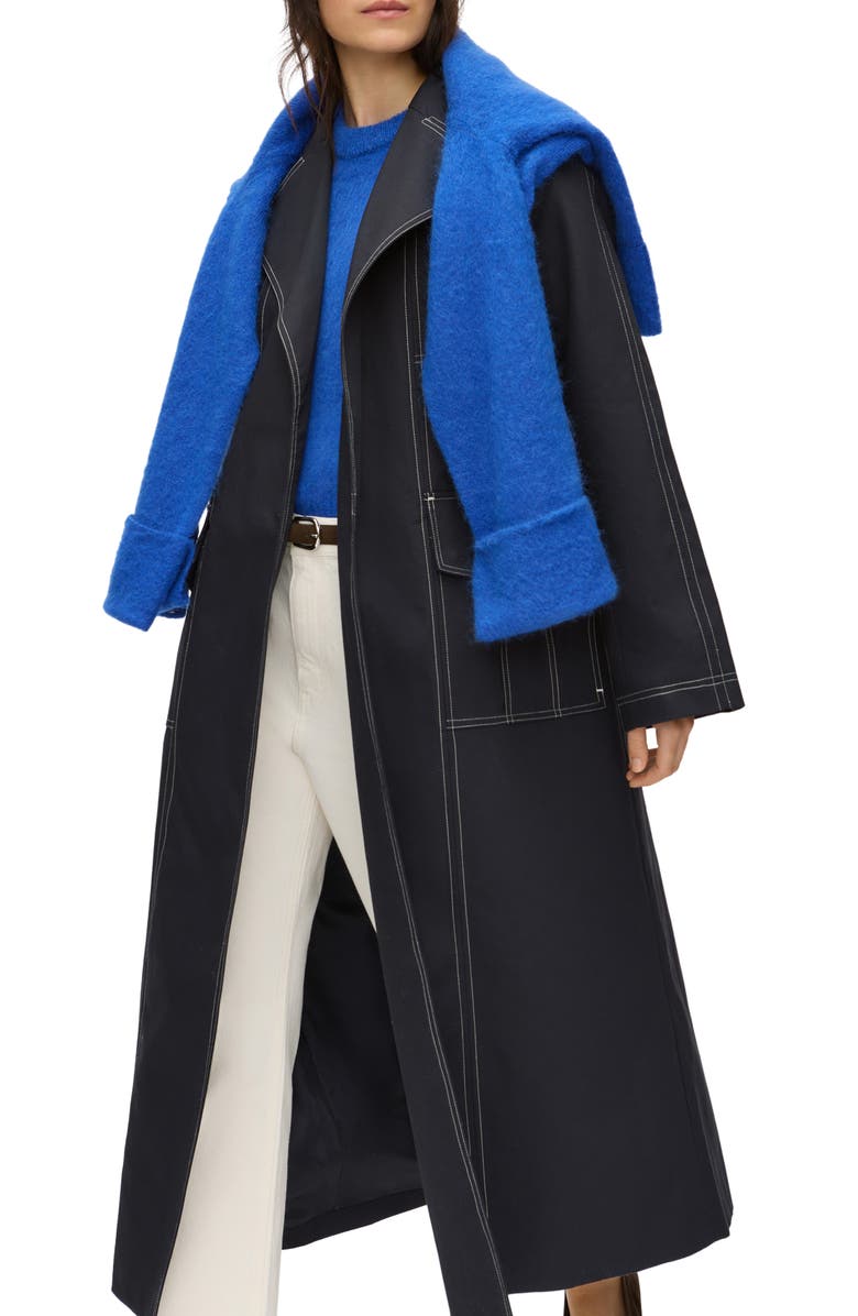ALIGNE Elsa Topstitch Detail Organic Cotton Trench Coat, Main, color, Navy
