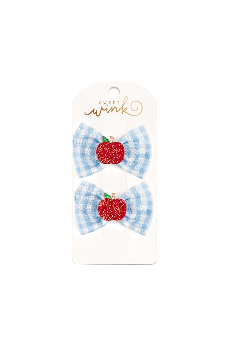 Apple Gingham Tulle Bow Clip Set, Main, color, Light Blue