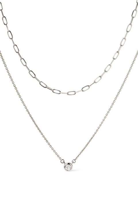 White Gold Chain - White Gold Diamond Layered Necklace