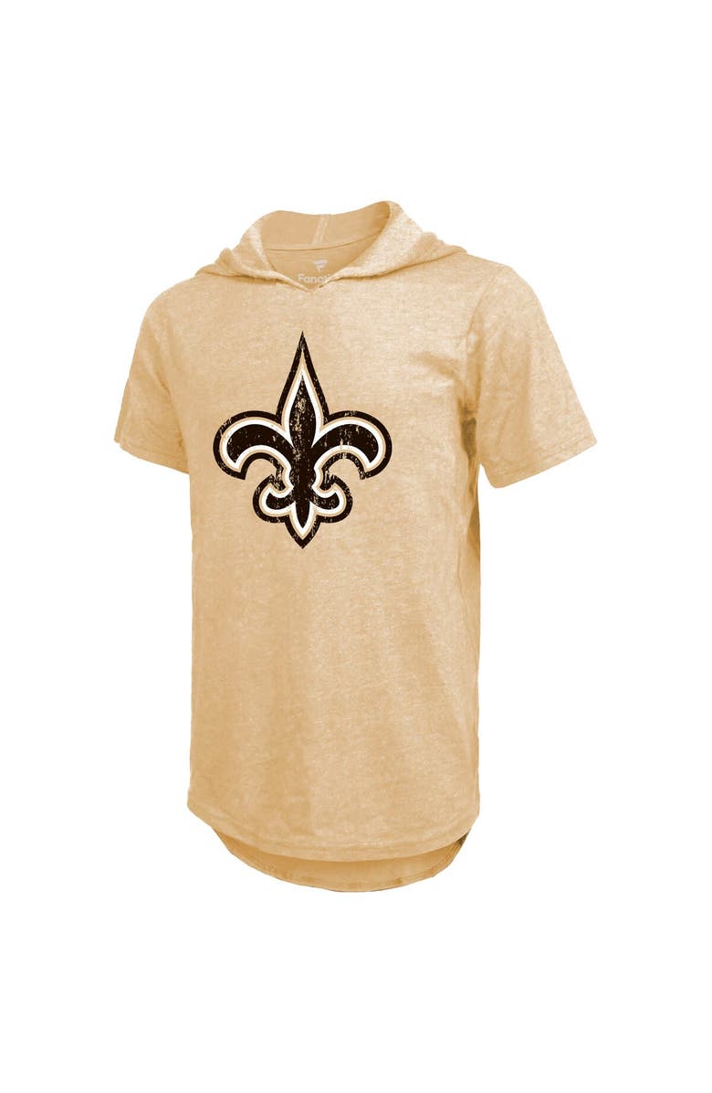 Majestic Threads Men's Majestic Threads Alvin Kamara Gold New Orleans Saints Player Name & Number Tri-Blend Hoodie T-Shirt, Alternate, color,