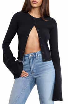 Good American Ribbed Bell Sleeve Cardigan