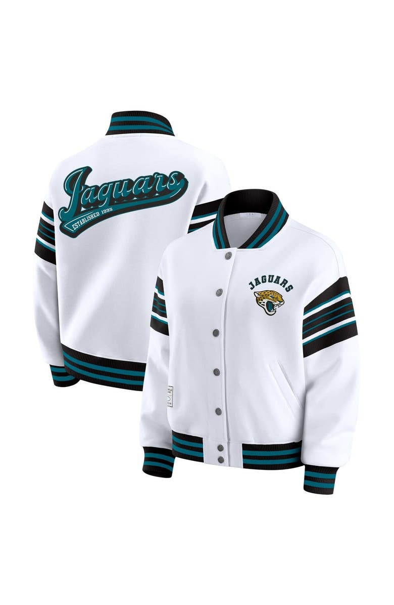 WEAR by Erin Andrews Women's WEAR by Erin Andrews White Jacksonville Jaguars Full-Snap Fleece Sweatshirt Jacket, Main, color, 