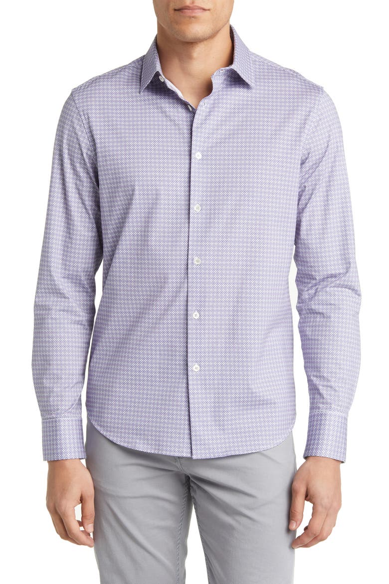 James OoohCotton® Geometric Print Stretch Cotton Button-Up Shirt, Main, color, LAVENDER
