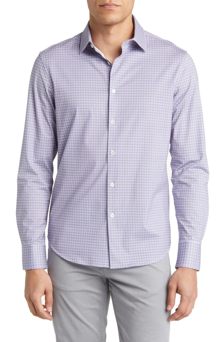 Bugatchi James OoohCotton<sup>®</sup> Geometric Print Stretch Cotton Button-Up Shirt, Main, color, 