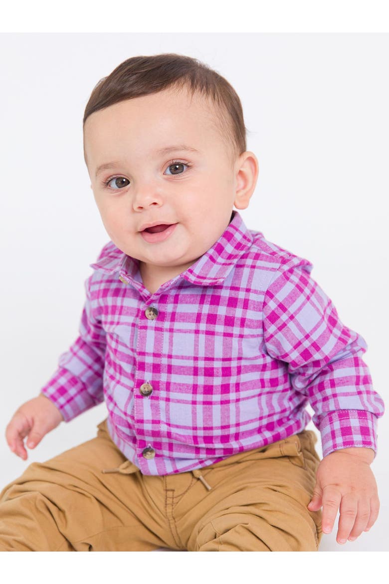 Baby Boys Long Sleeve Button Down Bodysuit, Alternate, color, Harper Plaid