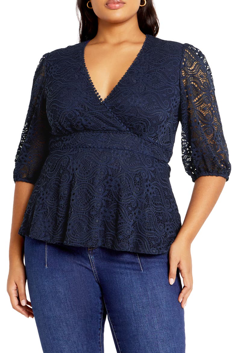 Christa Lace Peplum Top, Main, color, NAVY