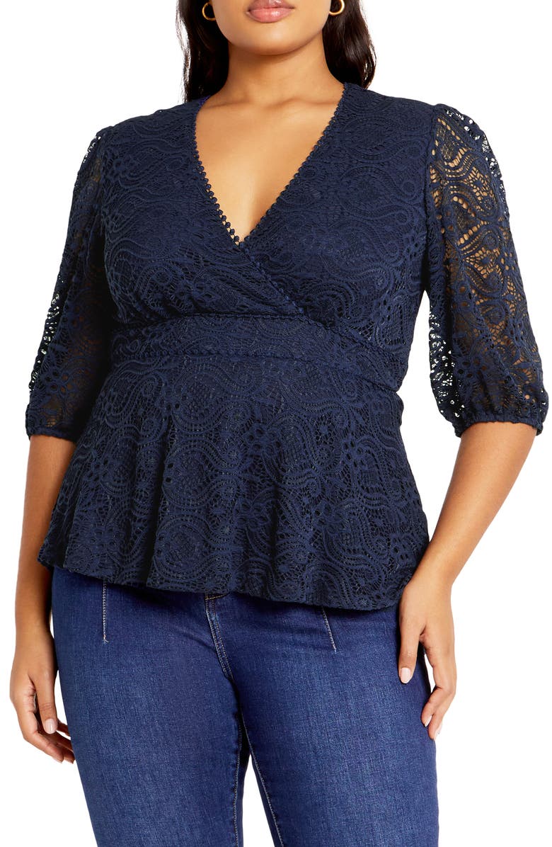 City Chic Christa Lace Peplum Top, Main, color, 