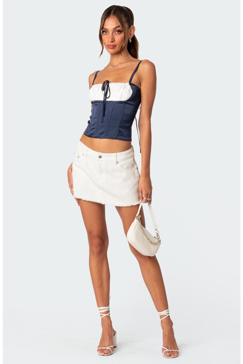 Arabelle Colorblock Lace-Up Satin Corset Top, Alternate, color, NAVY
