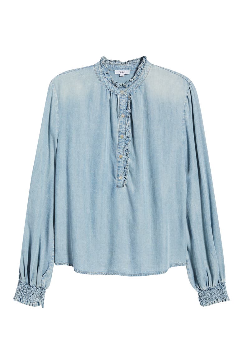 Kimmy Ruffle Chambray Top, Alternate, color, WASHED BLUE