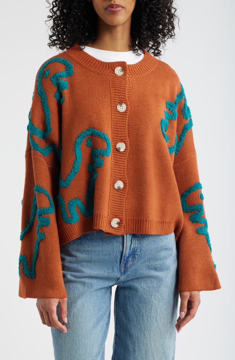 Dressed in Lala Rawr T-Rex Jacquard Cardigan, Alternate, color, Ginger