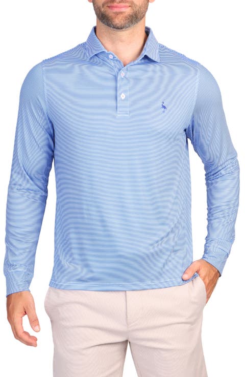 Micro Stripe Printed Long Sleeve Performance Polo