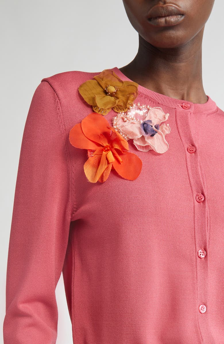 Lela Rose Floral Appliqué Cardigan, Alternate, color, Berry